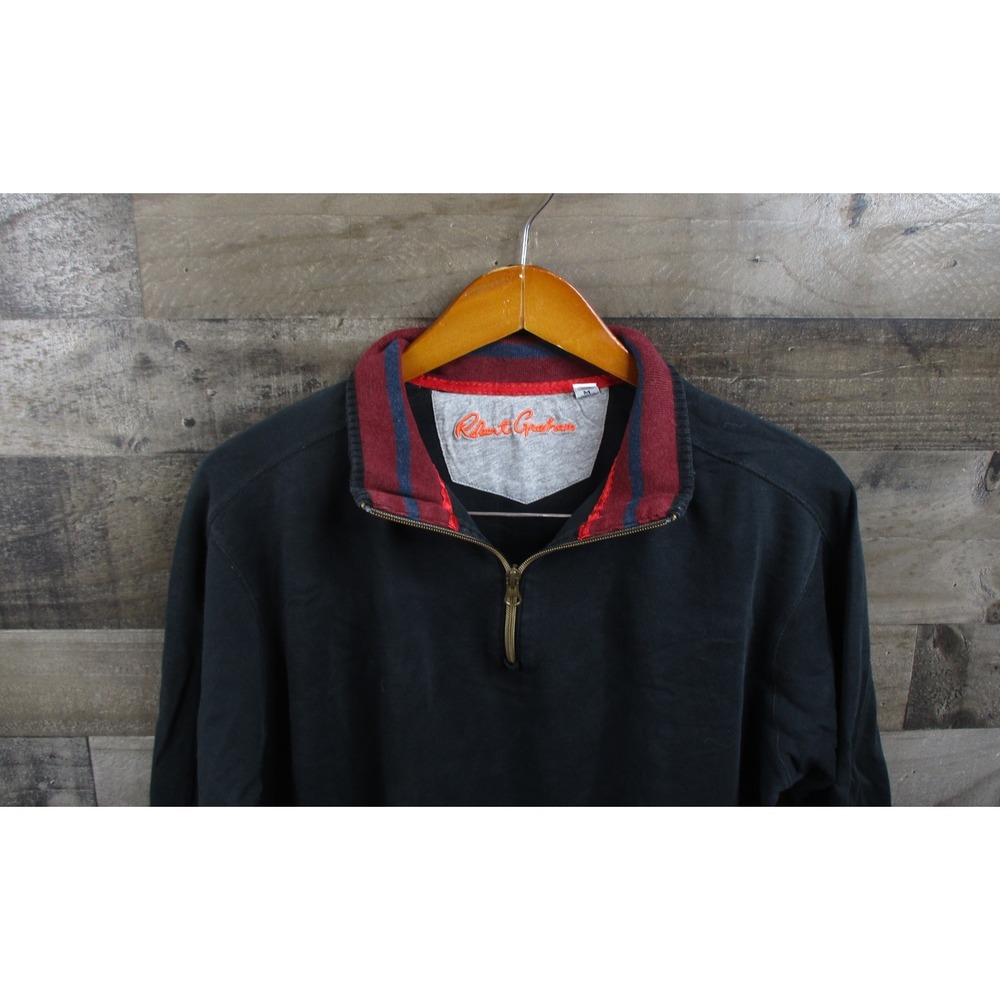 Robert Graham Pullover Sweater Mens Medium Black 1/4 Zip Classic Fit Peru